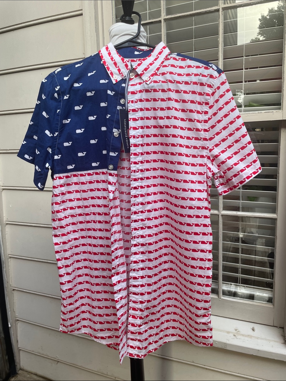 NWT-Vineyard Vines USA Flag Whale Print Polo Shirt/ Size XL (18)